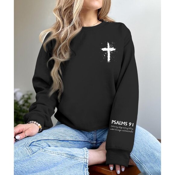 Women Christian Psalms 91 Hoodie Religious Faith Bible Verse Pullover - Picture 5 of 6